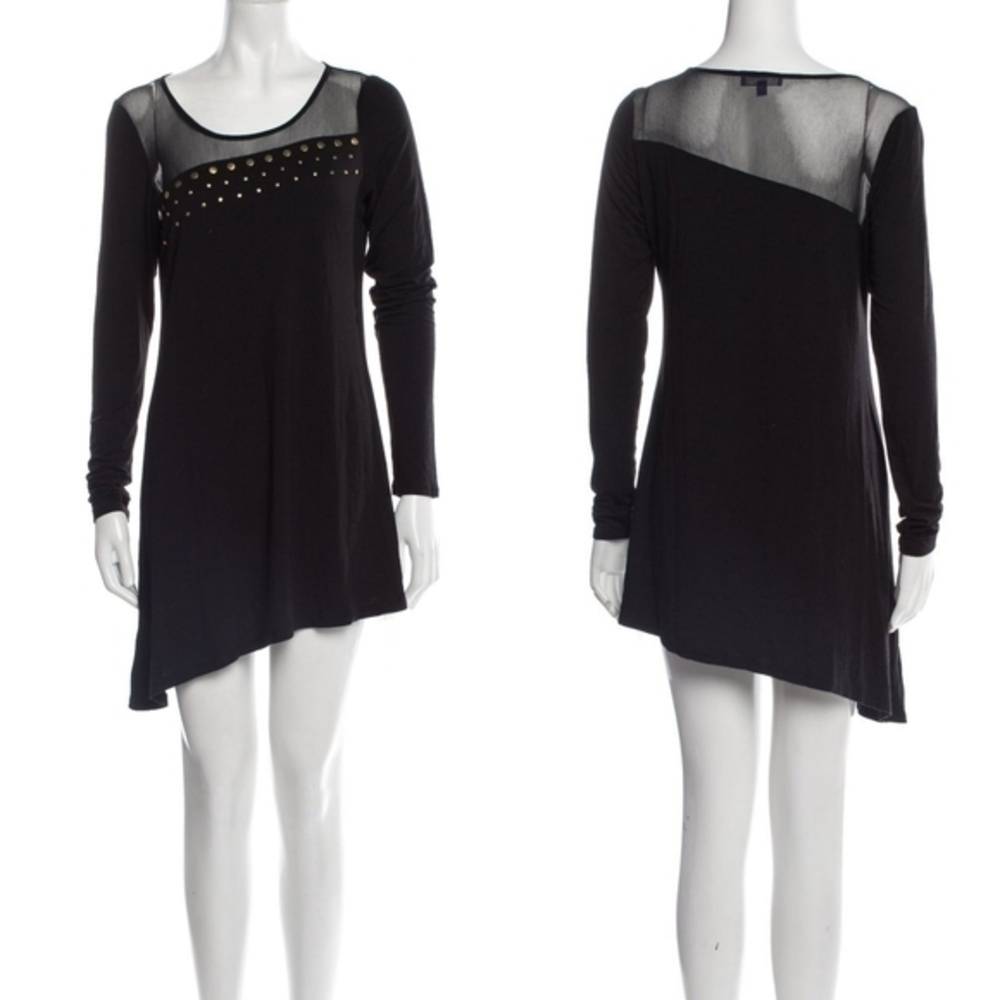Vivienne by Vivienne Tam Y2K Black Mesh & Knit Long Sleeve Mini‎ Dress